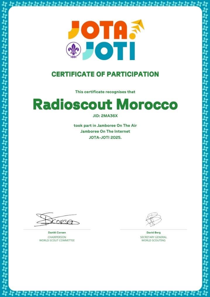 Certificat de participation Radioscout JOTA JOTI 2025